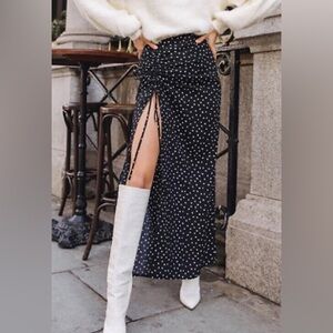 SHEIN | Drawstring Ruched Polka Dot Maxi Skirt